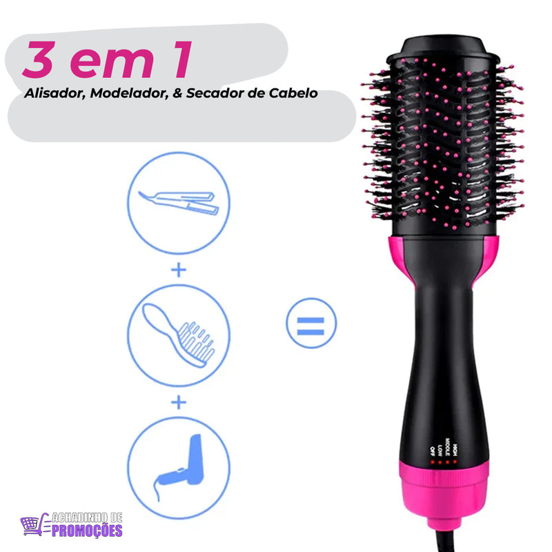 MegaHair - Escova Secadora e Alisadora de Cabelo - 3 em 1 Alisa, Seca e Modela